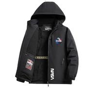 XINGHA Sudaderas Hombres Cremallera N.A.S.A, Cazadora Cierre de Cremallera con Forro Polar, Jersey Impresión Básicas y Caliente, para Senderismo, Polar(Black,S)