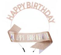 XINGKANG Diademas de cumpleaños de oro rosa brillante y hermosos diamantes de imitación, con cintas coloridas y brillantes que son ágiles y elegantes, brillantes y llamativas, SRZM