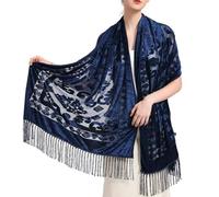 XINGLIDA Bufanda para mujer, estilo ético, borlas, envoltura de hombro, cómoda bufanda formal para eventos para bodas y fiestas de noche, envoltura de hombro de moda, azul marino, Talla única