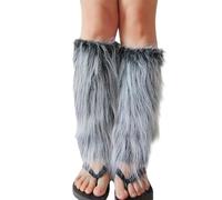 XINGLIDA Calentadores de piernas de punto de piel sintética cálidos, suaves, mullidos, calentadores de piernas, puños para botas para mujer, fiesta, K, gris, XS-XXL