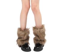 XINGLIDA Calentadores de piernas de punto, Las mujeres de felpa Calentadores Fuzzy Invierno Barco Puños Gruesos Térmicos Calientes Pies Peludo Cubiertas Sin Pie Así, marrón café 25, XS-XXL