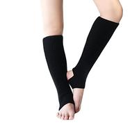 XINGLIDA Calentadores de piernas de punto para mujer y niña, ballet, estribos, calentadores de piernas de punto acanalado latino hasta la rodilla, Negro , Ungefähr 43 cm lang