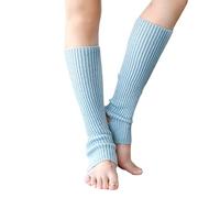 XINGLIDA Calentadores de piernas de punto para mujer y niña, ballet, estribos, calentadores de piernas de punto acanalado latino hasta la rodilla, azul celeste, Ungefähr 43 cm lang