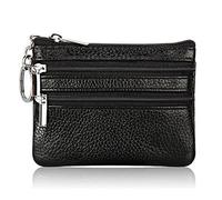 XINGLIDA Cartera de piel con doble cremallera, para tarjetas de identificación de negocios, tarjetas postales, notas, organizador de almacenamiento para el día del padre, Negro , Sehen Sie sich