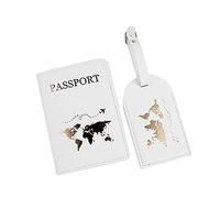 XINGLIDA Cubierta de pasaporte de cuero PU para mujeres hombres billetera tarjeta de crédito carteras accesorios de viaje equipaje día, blanco, 2 piece set, Mass Beauty
