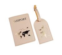 XINGLIDA Cubierta de pasaporte de cuero PU para mujeres hombres billetera tarjeta de crédito carteras accesorios de viaje equipaje día, caqui, 2 piece set, Mass Beauty