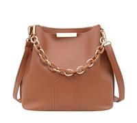 XINGLIDA Elegante bolso de piel sintética de color liso con asa de cadena para mujer, correa ajustable, bandolera simple, Amarillo Marrón, Sehen Sie sich dieses Video Jahr