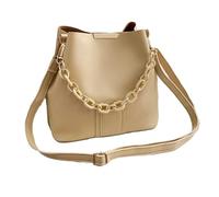 XINGLIDA Elegante bolso de piel sintética de color liso con asa de cadena para mujer, correa ajustable, bandolera simple, caqui, Sehen Sie sich dieses Video Jahr