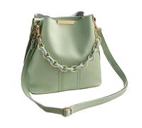 XINGLIDA Elegante bolso de piel sintética de color liso con asa de cadena para mujer, correa ajustable, bandolera simple, verde, Sehen Sie sich dieses Video Jahr