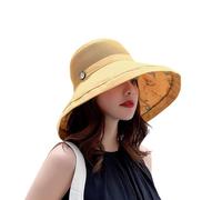 XINGLIDA Moda Fishermut Amplia Brim Sun Con Decorativo Madera Plegable Playa Sombra de Sol Sombra de Sol Gorros de Pesca Elegante Sol Amplia Playa Transpirable Para Mujeres Damas Damas, amarillo