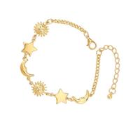 XINGLIDA Pulsera ajustable de oro de 14 quilates con colgante de estrella de luna, elegante accesorio de cadena para la playa, elegante cielo celestial