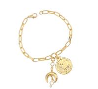 XINGLIDA Pulsera ajustable de oro de 14 quilates con colgante de estrella de luna, elegante accesorio de cadena para la playa, elegante cielo celestial