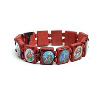 XINGLIDA Pulsera católica de cuentas de colores, pulsera de devoción religiosa, accesorio de madera para novios, regalo hecho a mano, pulsera rosario para hombres, madera católica, mujer, rojo