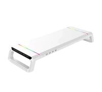 XINGLIDA Soporte para monitores de computadora con puerto USB expandible, elevadores plegables con soporte integrado para teléfono, estante de escritorio, luz LED