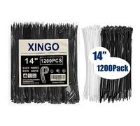 XINGO Bridas de cremallera de 14 pulgadas, 1000 bridas negras + 200 piezas blancas, bridas resistentes de 40 libras, bridas de alambre resistentes a los rayos UV de autobloqueo para uso en interiores
