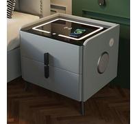 XINGYAOXS Mesita Noche Inteligente con Estación Carga Inalámbrica Y Altavoz Mesita Noche para Dormitorio con 2 Cajones Y Puerto Carga USB Diseño De Marco Madera Maciza(Light Gray,50cm/19.7in)