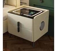 XINGYAOXS Mesita Noche Inteligente con Estación Carga Inalámbrica Y Altavoz Mesita Noche para Dormitorio con 2 Cajones Y Puerto Carga USB Diseño De Marco Madera Maciza(Beige,50cm/19.7in)