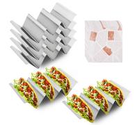 XINGYATU 6 Soportes para Tacos Soporte metálico para Tortillas - Bandeja para Tacos Resistente para los Martes de Tacos o como Molde para Tortillas, 50 Piezas de Papel a Prueba de Grasa