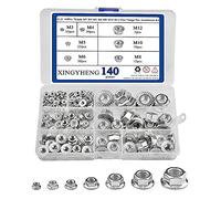 XINGYHENG Juego de 140 tuercas hexagonales de acero inoxidable 304 M3 M4 M5 M6 M8 M10 M12 DIN6923 con dientes figurados para antideslizante y antisuelto