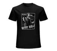 XINGYUE STAR Buddy Holly Rave Auf - Camiseta unisex de manga corta, 100% algodón, color negro, Negro, L
