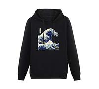 XINGYUE STAR Unique Kanagawa Japanese The Great Wave Hoody Unisex Ptinted Hoodies Long Sleeve Men's Hooded with Pocket Black L