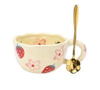XinHuiGY Bonita taza de café, taza de té de cerámica, taza de café kawaii, taza hecha a mano, taza creativa de flores con cuchara, tazas estéticas para leche capuchino cacao, tazas alegres de 250 ml