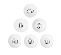 XinHuiGY Linda Gato Cerámico Lado Salsa Platos Mini Corazón forma Condimento Plato, Sushi Soja Inmersión Bol, Servicio Platillos Dishe maullar Porcelana Pequeño Té Bolsa Poseedor Juego de 6 (Redondo)