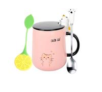 XinHuiGY Taza Gato Cerámico Café taza,Linda Hecho a mano Té Tazas con Tapa y Cuchara,Único Caliente chocolate Novedad tazas, Navidad Jarra Regalo, Cumpleaños por Muchachas (Gato Rosa)
