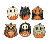 Xinhuju 6pc Vintage Halloween Pumpkin Wooden Decoration, Ghost Black Cat OW