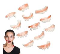 Xinhuju Dientes de Vampiro 12 Piezas Dentaduras Postizas Realistas Lavables | Dientes Cosplay Para niños adultos disfraces Halloween cosplay terror cumpleaños diario y mascarada