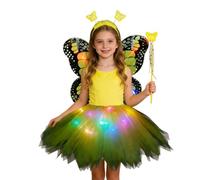 Xinhuju Disfraz De Para Niñas - Vestido de Tul con Luces LED Incluye Alas de Diadema y Mágica | Cosplay De Para | Para Cumpleaños Festival Halloween Navidad Y Actuaciones Inf