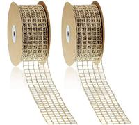Xiniy 2 Rollos de 20 Yardas por 2,5 Pulgadas de NavideñA de Arpillera con Cable Cinta de Tejido Abierto Cinta de Red de Arpillera Cinta de Tela de Yute Natural