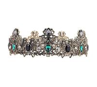 Xiniy Coronas de para Hombres de Metal, Coronas de Real Completas Vintage con Diamantes de ImitacióN Verde, Tiaras de CumpleañOs para Hombres, Coronas de Fiesta de GraduacióN