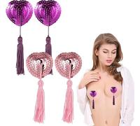 Xinjieda Pezones reutilizables resistentes al agua, decoración de estrás, autoadhesivos, para natación y rave, 1 par morado + 1 par rosa