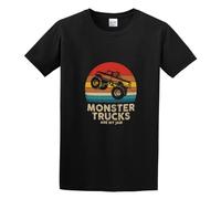 XINJIEDIAN Cool Vintage Monster Truck Are My Jam Retro Sunset Unisex 100% Cotton Short-Sleeve T-Shirts Black XXXL