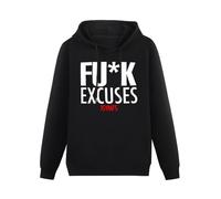 XINJIEDIAN Fu*K Excuses CT Fletcher Iron Addicts Bodybuilder Gym Hoody Unisex Long Sleeve Hooded with Pocket Black L