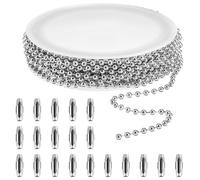 Xinjoduz Cadena de bolas de 16.4 pies, cadena de acero inoxidable plateado de 2.4 mm, cadena de cuentas a granel con 20 conectores de cadena de bolas, cadenas militares para etiquetas de perro para