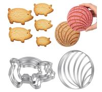 Xinjoduz Cortador de concha con 5 tamaños, juego de cortadores de galletas con forma de cerdo, acero inoxidable, molde de pan mexicano de doble cara, sellos de cocina para hornear galletas, pasteles