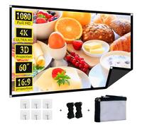 XINLEMY - Pantalla de proyector plegable de 60 pulgadas, 4K 16:9, antiarrugas, portátil, lavable, parte trasera negra, absorbe la luz, pantallas de películas para cine en casa, patio, interior y
