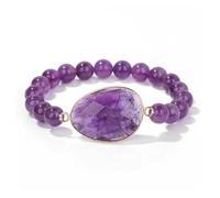 XINLIANYI 1 pulsera de amatista irregular con piedra natural labradorita lapislázuli blanca elástica para hombre y mujer, 17 cm, Acero inoxidable, Circonita cúbica