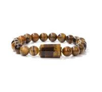 XINLIANYI 1 pulsera de piedra cuadrada de citrinos naturales, amatistas, piedras preciosas elásticas, para yoga, para mujeres, hombres y amigos, 17cm, Acero inoxidable, Circonita cúbica