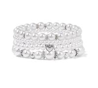 XINLIANYI Juego de 4 pulseras de perlas para mujer, color dorado, hematita en forma de corazón, juego de pulseras de perlas para boda, Acero inoxidable, Circonia cúbica