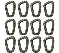 Xinlie Mosquetón de plástico en forma de D, verde militar, 12 piezas, para camping, escalada, pesca, senderismo, caza, llavero
