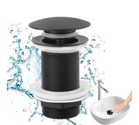 Xinlon Válvula de Drenaje Universal para Lavabo, Desague Lavabo Negro sin Rebosadero Desagüe con Anillo de Silicona, Válvula Desagüe Fregadero Apta para Lavabo y Bidé Desagüe, Universal G1 1/4“