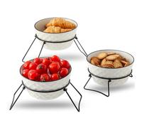 XINLTC Fuente para Servir de 3 Pisos, Cerámica, Expositor Soporte Plato de Frutos Postre, Decoración Moderna de Cocina o Decoración de Fiesta, Perfecto como Magdalenas