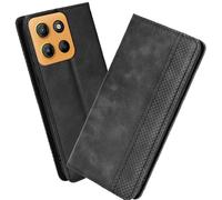 XINNI Carcasa para Motorola Moto G15 Funda, PU/TPU Retro Cuero Magnético Estuche Flip Protector Caso, Negro