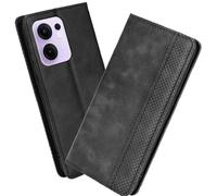 XINNI Carcasa para OPPO Reno 13F 5G/Reno 13 FS 5G Funda, PU/TPU Retro Cuero Magnético Estuche Flip Protector Caso, Negro