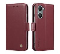 XINNI Carcasa para Vivo Y03 Funda, PU/TPU Sencillo Cuero Magnético Estuche Protector Caso, RojoVino