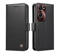 XINNI Carcasa para Vivo Y28s 5G/Vivo Y18 4G Funda, PU/TPU Sencillo Cuero Magnético Estuche Protector Caso, Negro