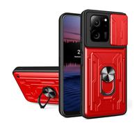 XINNI Carcasa para Xiaomi 13T Pro/Xiaomi 13T Funda, TPU/PC con Ranura para Tarjeta y Anillo Empuja la Ventana Estuche, Rojo